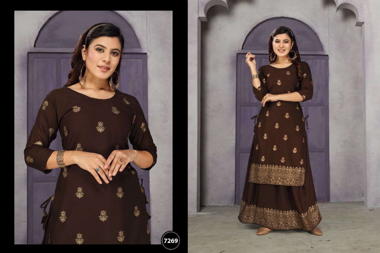 Golden Muskan 3 Heavy rayon Festive Wear Kurti With Skirt Collection